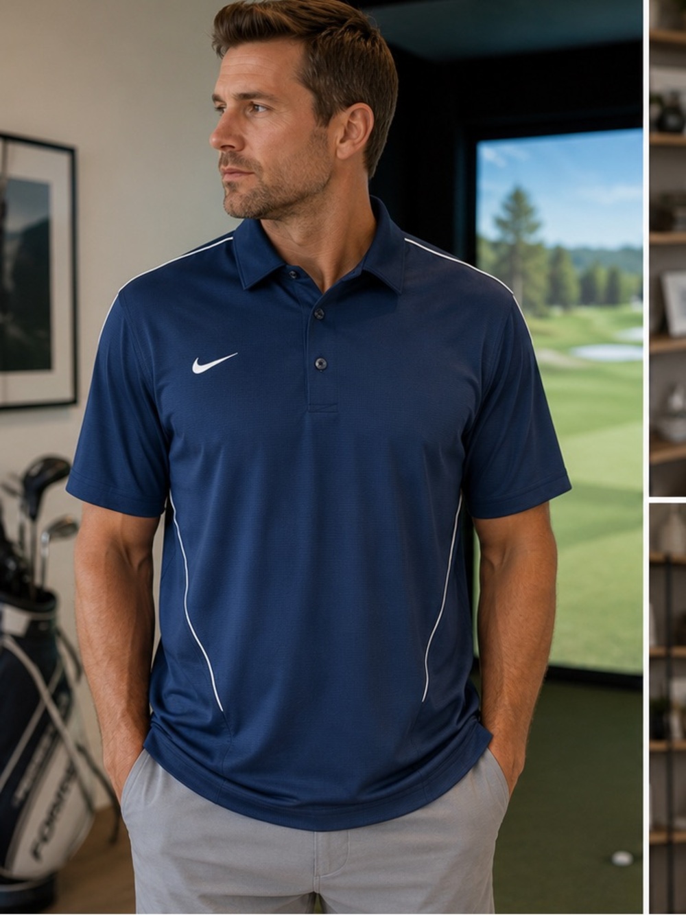 Nike Team Dri-FIT Performance Polo Shirt Navy Blue Size Large Mens